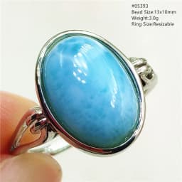 Natural Blue Larimar Oval Adjustable Ring Jewelry Water Pattern Real Larimar For Women Men Healing Fashion Stone AAAAAA