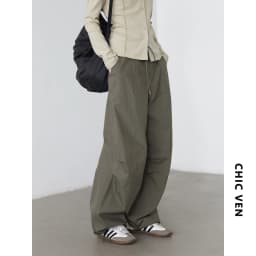 CHIC VEN Women Pants Solid Loose Casual Outdoor Workwear Female Wide Leg Trousers Drawstring Windproof Spring Autumn 2025