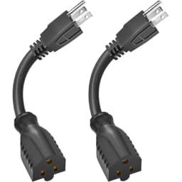 2pcs 1 Foot Extension Cord, Low Profile Angled Flat Plug, 3 Prong Grounded Wire, 125V/10A Rated for Indoor Use 18AWG