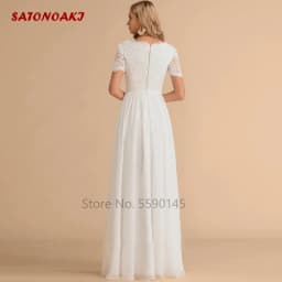 Customized Simple Elegant Chiffon Lace Wedding Dress for Women Short Sleeve V-neck Princess Party Bridal Gown Vestidos De Novia