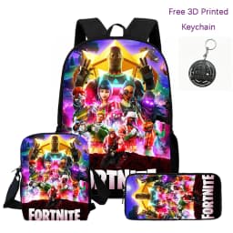 3Pcs Kids Backpack Set, Crossbody & Pencil Bag, FORTNITE Cartoon Bag, Lightweight for Boys Girls 6-10, Free 3D Printed Keychain