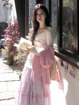 Sweet Lovely Pink Plaid A- Line Cake Half Skirts Women Y2k Casual Loose Slim Midi Skirts Japanese Vintage Chic Mid-Length Skirts