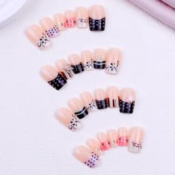 24pcs Stripes Polka Dot Colorful French Style False Nails Silver Metal Bowknot Stars Decor Press On Nails Y2k Square Fake Nail
