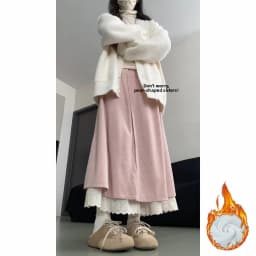 Slimming Effect Fleece Lined Lace Trim Wide Leg Pants Women's Autumn Winter Thickened Drapey Faux Wrap Skirt Pants Casual Wear