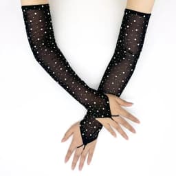 50cm Women Rhinestone Mesh Hook Finger Long Gloves Sexy Party Transparent Breathable Fingerless Gloves Elasticity Arm Sleeves