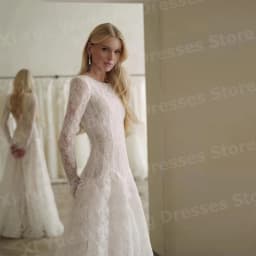 Gorgeous A Line Women's Elegant Long Sleeve Lace Wedding Dresses Vestido De Novia O Neck Bride Gowns Customized Robe De Mariée