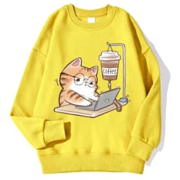 Work Cats That Cannot Do Without Coffee Womens Hoody Loose Comfortable Hoodies Harajuku Fleece Hoodie Fashion Autumn Men Top