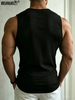 Men's Vertical Ribbed Sleeveless Tank Top Stretch Crew Neck Breathable Athletic Gym Workout Casual Summer Vest Tops