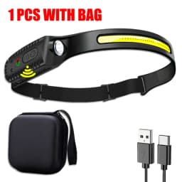 LED COB Induction Headlamp USB Rechargeable Lamp with Built-in Battery 5 Lighting Modes Headlight for Outdoor Camping Fishing