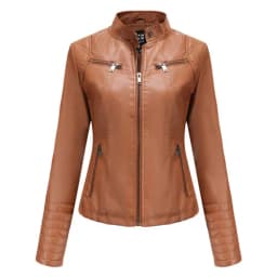 2026 New Women's Slim Leather Jacket, Stand-up Collar, Zipper Stitching, Monochromatic PU Coat, Fashion Clothing.