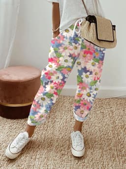 Ladies New Hot Plus Size Printed Simple Roll-up Casual Pants Streetwear Women PantsNine-minute Pants Breathable CoolSummer