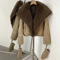 OFTBUY Duck Down Coat with Matching Gloves New Winter Warm Outerwear with Real Fox Fur Women Luxury Wool Blend Puffer Jacket