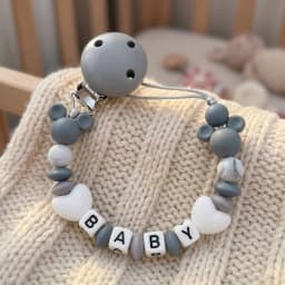 Custom Baby Name Pacifier Holder Blue Heart Silicone Beads Handmade Dummy Clip for Boys Shower Gift Nipple Strap Teething Chain