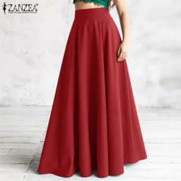 2026 ZANZEA Women Elegant Party Maxi Skirts Spring High Waist Faldas Saia Stylish Long Jupe Solid A-line Pleated Skirt Oversize