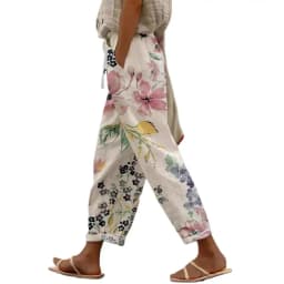 Women Casual Pants Elastic Waist Drawstring Harem Pants Digital Floral Print Beach Office Shopping Daily Long Trousers