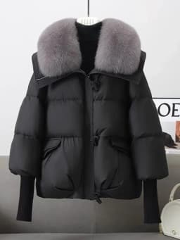 Down Cotton Short Padded Jacket Women Parkas Fur Collar Autumn Winter Thick Coats Female Black Casual Outerwear Clothes 2026