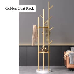 Luxury Metal Freestanding Coat Rack Tree Shape Garment Rack Adjustable Height Coat Stand with Storage Shelves for Hallway Home