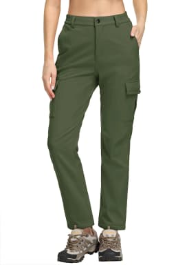 TACVASEN Womens Winter Skiing Hiking Softshell Pants Snowboard Cargo Pants Waterproof Windproof Multi-Pockets Fleece Lined Trous