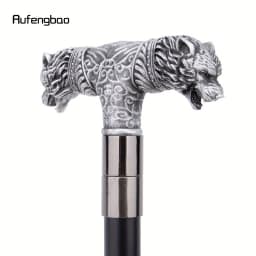 Silver Resin Wolf Double Head Walking Cane Fashion Steel Stick Elegant Cosplay Cane Knob Crosier Performance Stage Cane 92cm
