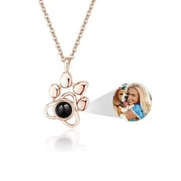 Personalized Engraved Name Picture Necklace Custom Photo Projection Necklaces Dog Cat Paw Necklace Memorial Gifts for Pet Lover