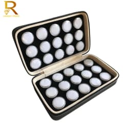 Loose Gemstones Jewelry Display Box Beads Organizer Container Round Gem Box PU Leather Diamond Exhibition Storage Carrying Case