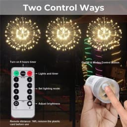 LED Copper Firework Lights, 8 Modes Fairy Starburst Light with Remote Outdoor Decorations for Home, Party, Cafe, Wedding