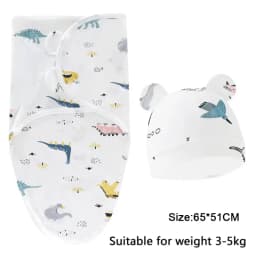 Baby Blanket Hat Set Cartoon Printed Cotton Newborn Swaddle Adjustable Infant Sleeping Swaddle Wraps All Seasons 0-6 Months