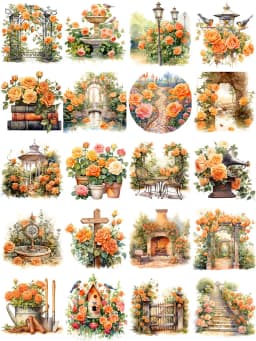 20Pcs/Pack Orange Rose Garden Sticker DIY Craft Scrapbooking Album Junk Journal Decorative Stickers