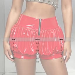 Womens Patent Leather Bubble Boxer Shorts Zipper Front Ruched Hot Pants for Rave Party Club Music Festival Stage Performance