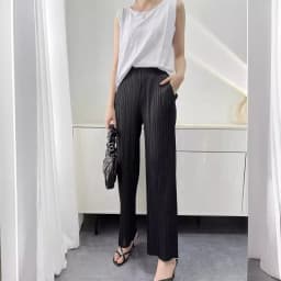 Summer New Casual Pants Simple Loose Comfortable Stretch Pleated Straight Nine Pants Women's Lightweight Fabric 90/95 Cm