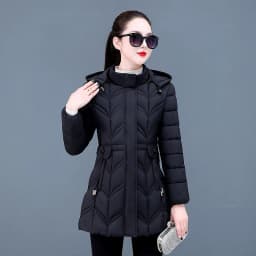 Seasonal Cotton down Jacket Women's Mid-Length Slim Fit Spring Autumn Winter Cotton Coat Hooded Zipper Closure Color