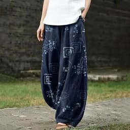 Retro Ukiyo-e Line Wave Sea Turtle Japanese Art Print Casual Pants Harajuku Lantern Trousers Women's Boho Wide Leg Pants