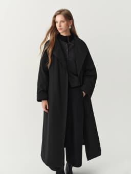 FSLE 2026 Winter Women's Commute Stand Collar Direct Down Fill Trench Inspired Down Mid Long Puffer Coat Warm Quilted Outerwear