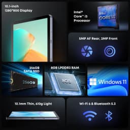 CHUWI Hi10 X2 Windows Tablets With Keyboard Laptop 10.1'' Intel Core i3-10100Y 8GB RAM 256GB SSD 2 In 1 Tablet PC 4K Windows11 WIFI6