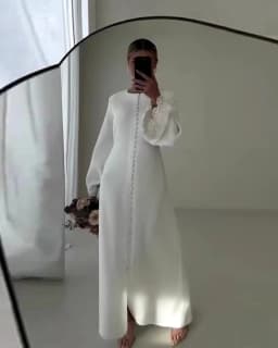 Modest Wedding Dresses Bride 2026 Luxury Slit Buttons Bridal Dress Lace Long Sleeve Arab Bride Dress Wedding Gowns Customized