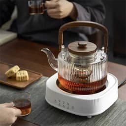 Large Capacity 1300ml Stripe Pattern Glass Teapot Wooden Beam Tea Kettle Brewing Puer Teapot Herbal Health Flower Tea Maker