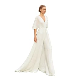 Lovely Beach Wedding Dresses White 2024 Pants Suit Bridal Gowns Half Sleeves Bride Dress V Neckline Wedding Gowns Summer Boho