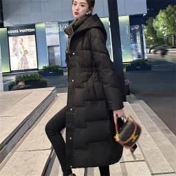 2026 New Women's Long Over-Knee down Cotton Jacket Thickened Waist-Cinching Winter Outerwear Short-Sleeved Cotton Coat