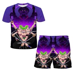 2026 Boys' One Piece 3D T-shirt Set, Super Cool Luffy Zoro Summer Top + Shorts, Children's Short-Sleeve Birthday Gift for Boys