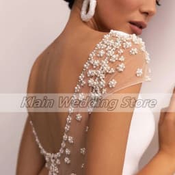 Customized Modest Scoop Neck Civil Wedding Dress Sheath For Women With Crystal Cap Sleeve Court Train Bridal Gown Backless Custo