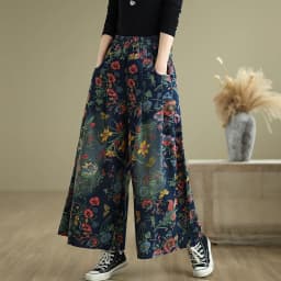 plus Size Denim Wide Leg Pants Women's Autumn Winter New Print Elastic Loose Slimming Casual Straight Cut Jeans