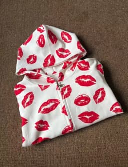 High Street Retro Red Lips Pattern Printed Short Zipper Hoodie Harajuku Punk Slimming Coat Autumn Winter Y2k Women Casual Hoodie
