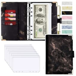 A6 Money Saving Organizer PU Leather Budget Binder Marble Notebook Budgets Planner 2023 Envelope Office School Supplies