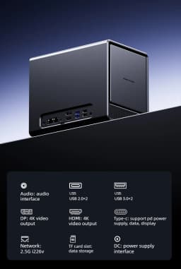 AOOSTAR WTR Pro NAS Mini PC AMD Ryzen 3 Pro 5450U 1*DDR4 Support 3.5" HDD*4 2*M.2 NVMe SSD 2*2.5G LAN Desktop NAS DIY Computer