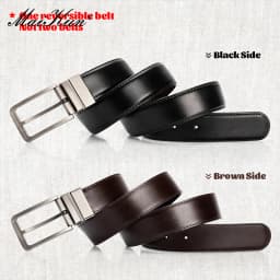 Maikun  Business Reversible Leather Belt For Men Alloy Push-in Pin Buckle Black Belts