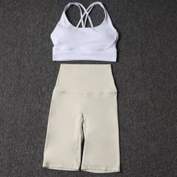 Nylon Yoga Set Gym Two Piece Sets Womens Bra Top Women Cycling Shorts Sport Fitness Sportswear 45 Colors Womens Clothing