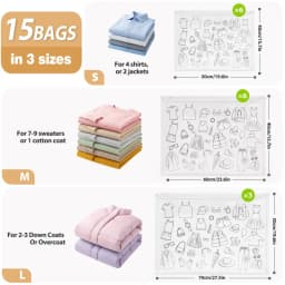 15 Pack Vacuum Storage Bags Rechargeable Pump, Vacuum Storage Bags Space Saver, Vacuum Compression Bags for Clothes, Bedding