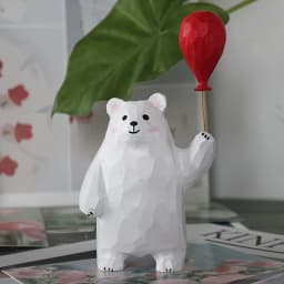 Wooden Bear Figurine with Heart Balloon - Handmade Desktop Decor, Cute Gift Idea
