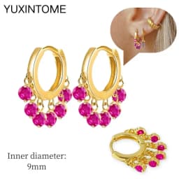 925 Silver Ear Needle Rose Red Hoop Earrings For Women Exquisite Water Drop/Flower/Heart Crystal Piercing Huggie Earring Jewelry