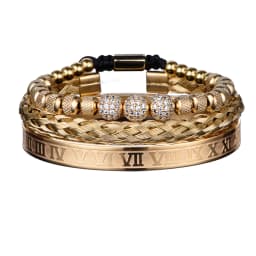 3pcs Luxury Micro Pave CZ Round Beads Royal Charm Men Bracelets Stainless Steel Crystals Bangles Couple Handmade Jewelry Gift